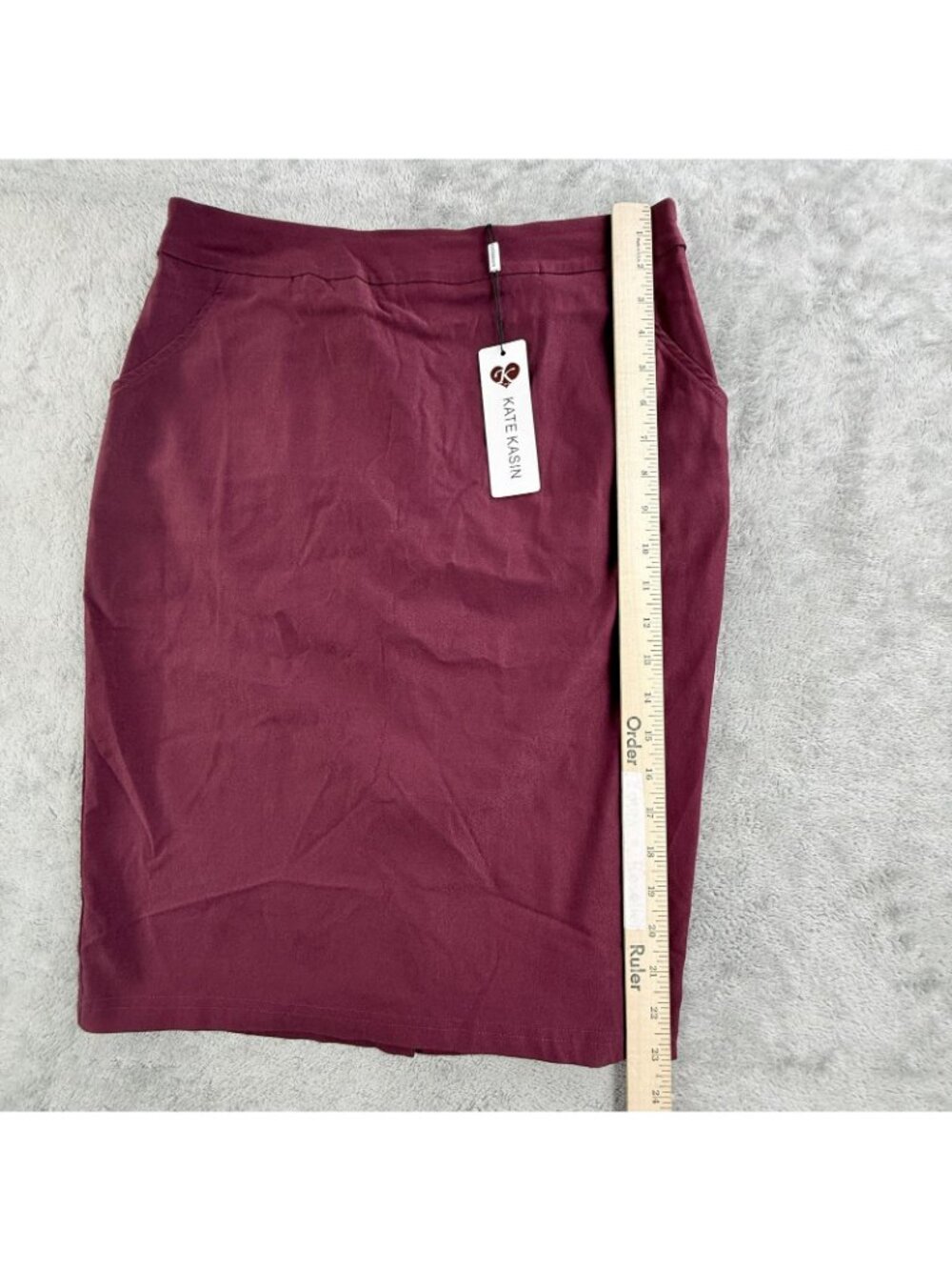 Kate Kasin Skirt Womens Large Red Pencil Stretch Knee Length Pockets Work Office - Picture 12 of 16